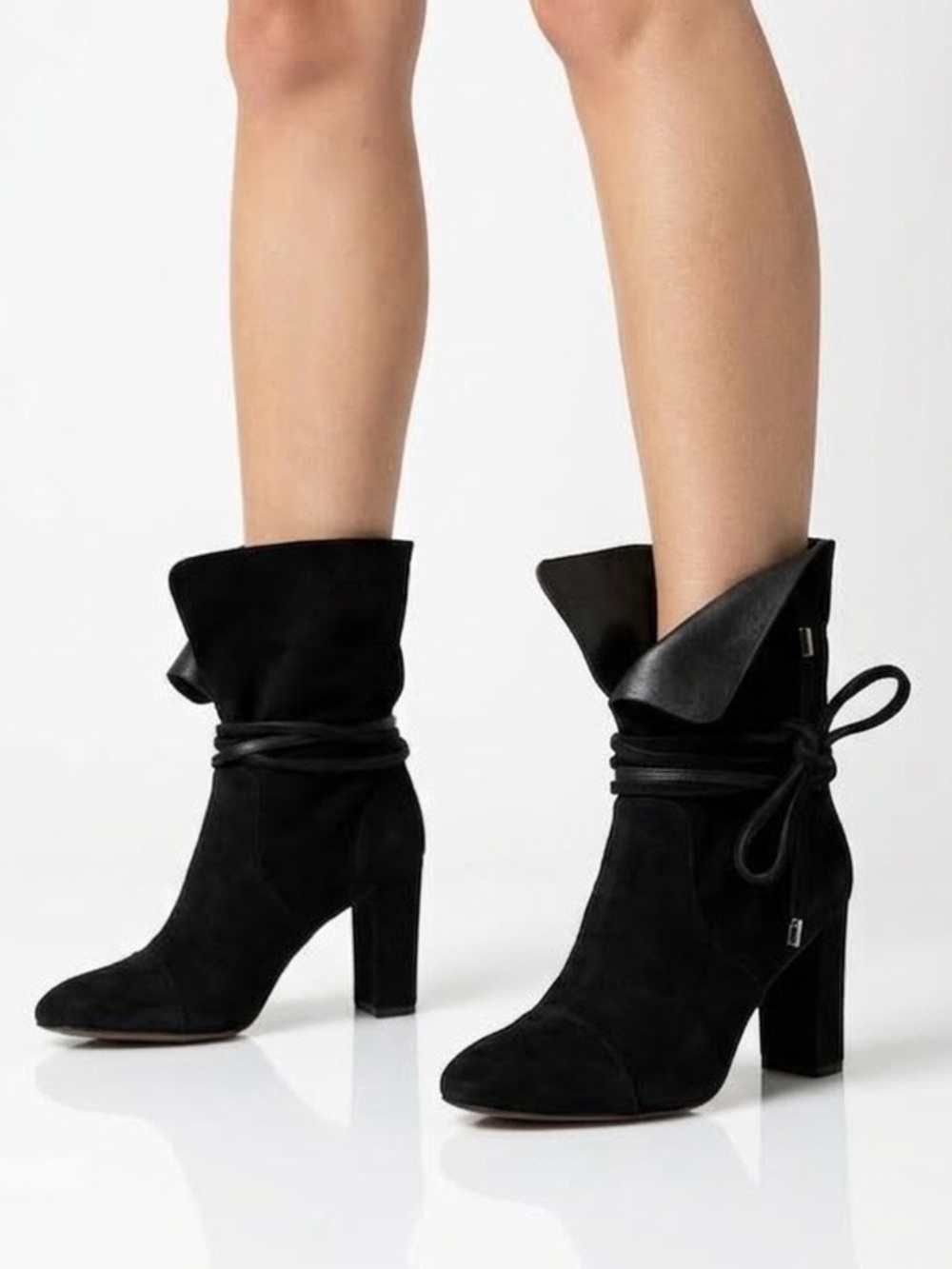 Alexandre Birman black suede wrap tie block heel boots – size 39.5 (US 8.5 - 9)
